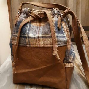 NEW Plaid Retro Schoolgirl Tote DoubleHandle Shoulder Bag Purse BrownBlue Canvas